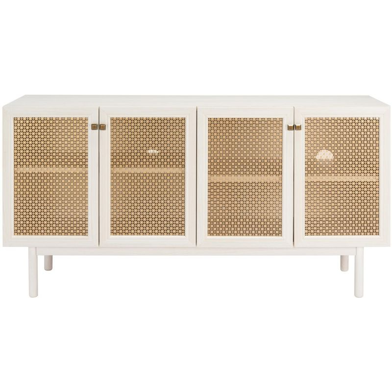 Piran 4 Door 2 Shelf Media Stand - MED9611 - Bleached White/Gold - Safavieh