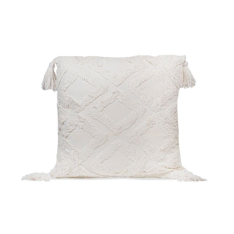 Sol Living 18" x 18" Square Cotton Macrame Decorative Throw Pillows - White with Tassels