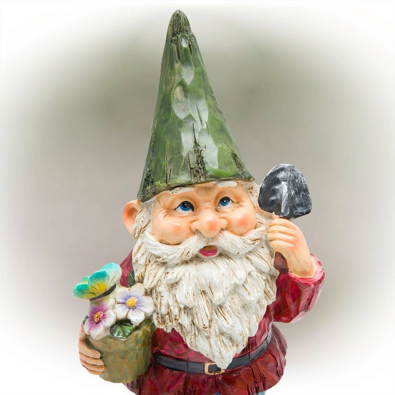 12" Polyresin Gnome With Flower Pot Statue - Alpine Corporation: Outdoor Decorative Sculpture for Patio & Garden
