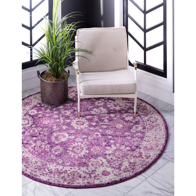 Unique Loom Penrose Collection Area Rug - Krystle (6' 1" Round Purple/Ivory)