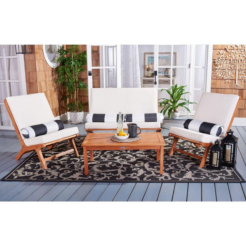 Chaston 4 Piece Living Set - Indoor/Outdoor - PAT7044 - Natural/Beige + Bolster Pillow - Safavieh