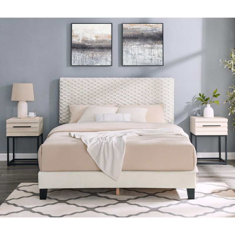 Roundhill Furniture Findlay 3-Piece Bedroom Set, Plush 3D Upholstered Bed with Two Nightstands  Full