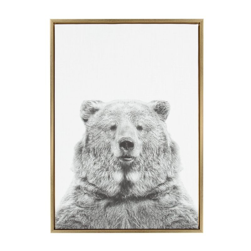 23" x 33" Sylvie Bear Framed Canvas by Simon Te Tai Gold - Kate & Laurel All Things Decor: Modern Animal Wall Art, Plastic Frame