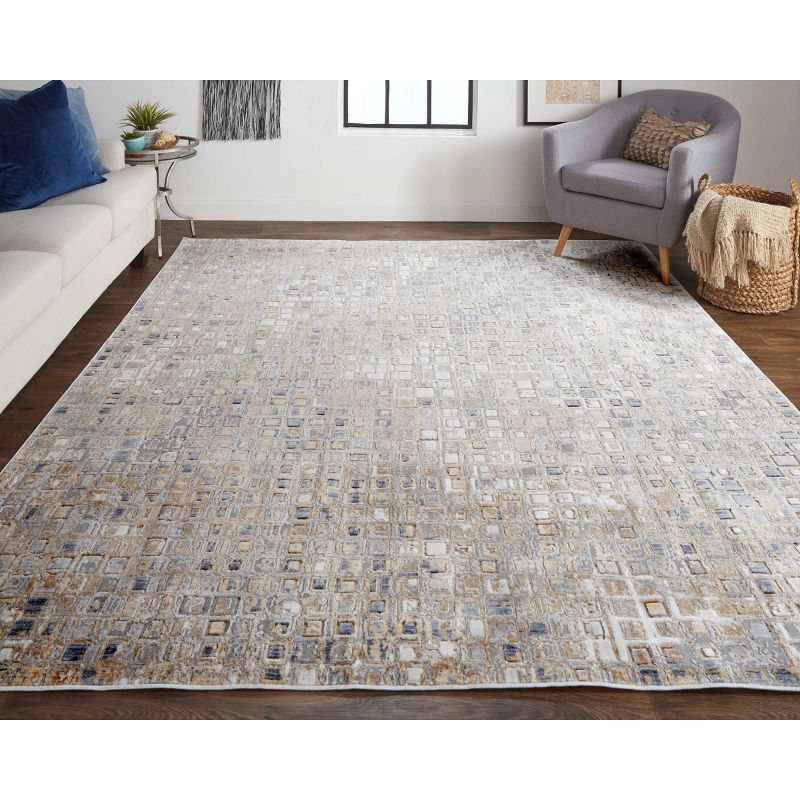 Laina Transitional Geometric Tan/Ivory/Blue Area Rug