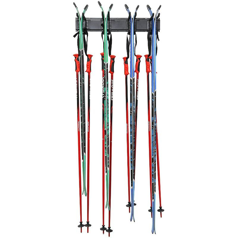 RaxGo Ski Rack, Ski Wall Mount Holds 4 Pairs of Skis & Skiing Poles or Snowboard, for Home & Garage
