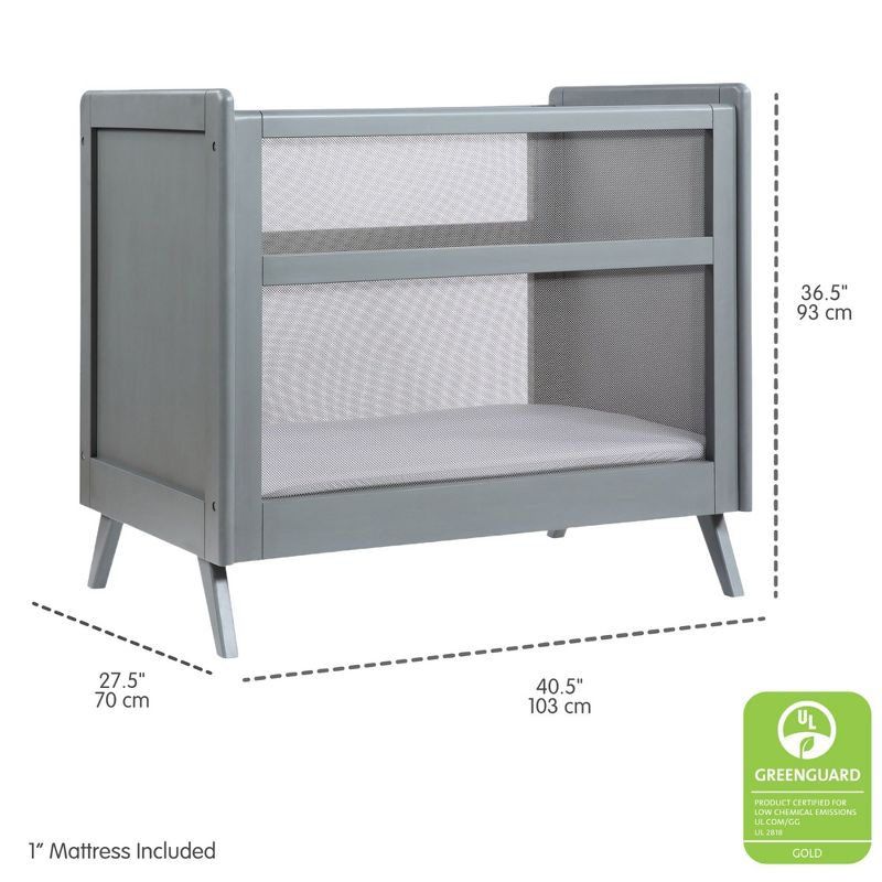 BreathableBaby Breathable Mesh 2-in-1 Mini Crib, Gray, Greenguard Gold Certified