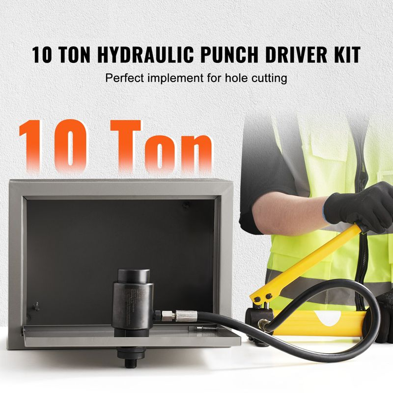 VEVOR Hydraulic Knockout Punch Kit, 10 Ton 1/2" to 2" Conduit Hole Cutter Set, KO Tool Kits with Puncher 6 Piece, Metal Sheet Driver Tools, Yellow