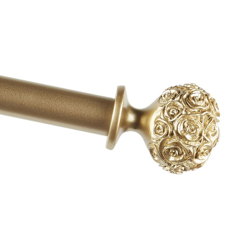 EXCLUSIVE HOME Peony 1" Curtain Rod and Coordinating Finial Set, Gold, Adjustable 66"-120