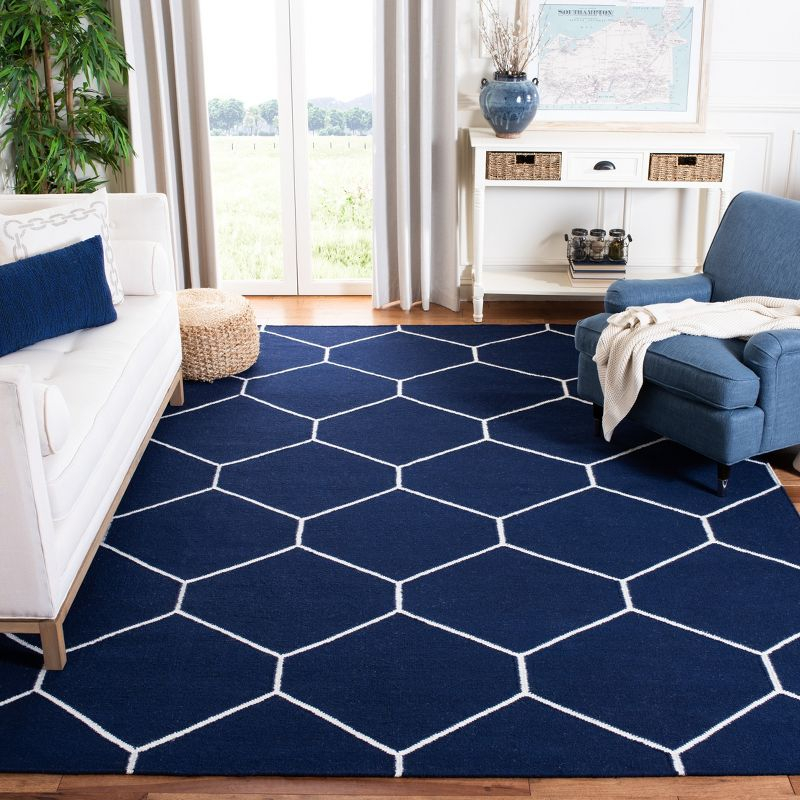 Dhurries DHU635 Hand Woven Area Rug - Navy/Ivory - 8'x10' - Safavieh.
