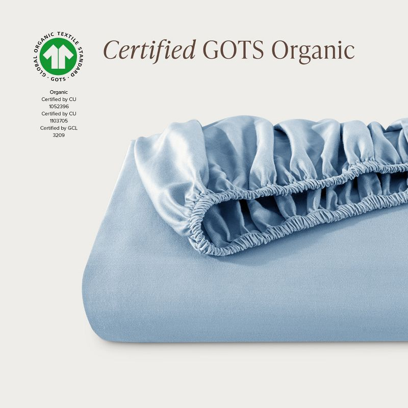 400 Thread Count Organic Cotton Sateen Twin XL Fitted Sheet Dusty Blue by Bare Home