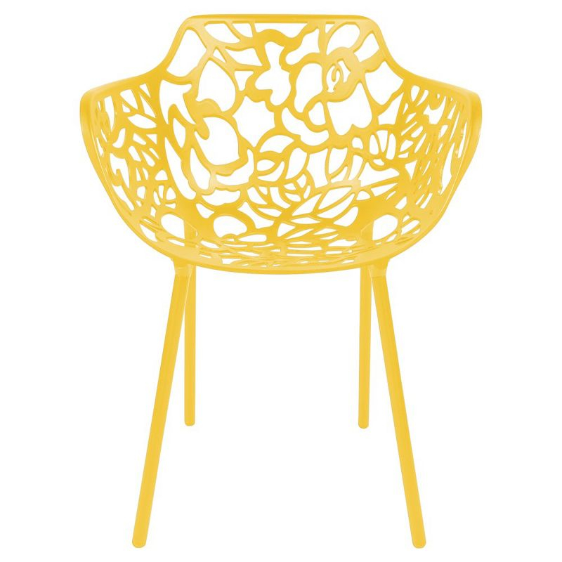 LeisureMod Devon Aluminum Stackable Outdoor Dining Armchair Set of 2, Yellow
