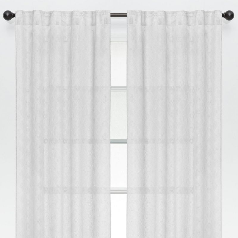 Chanasya 2pk Diamond Textured Semi Sheer Window Curtain Panels - Set of 2 - 52 x 108 Inches Long - White