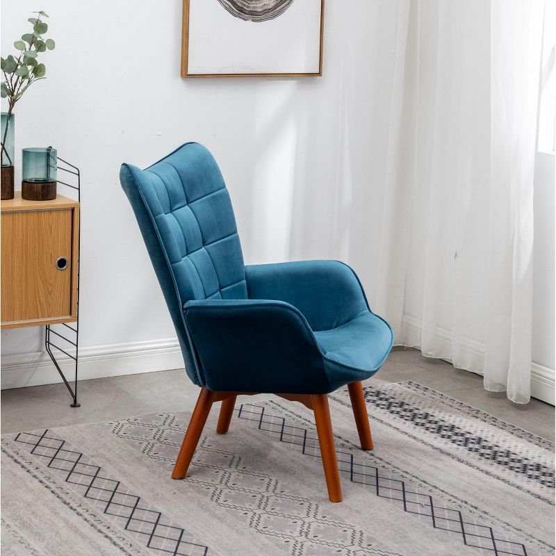 Roundhill Furniture Leiria Contemporary Silky Velvet Tufted Accent Chair with Ottoman, Blue