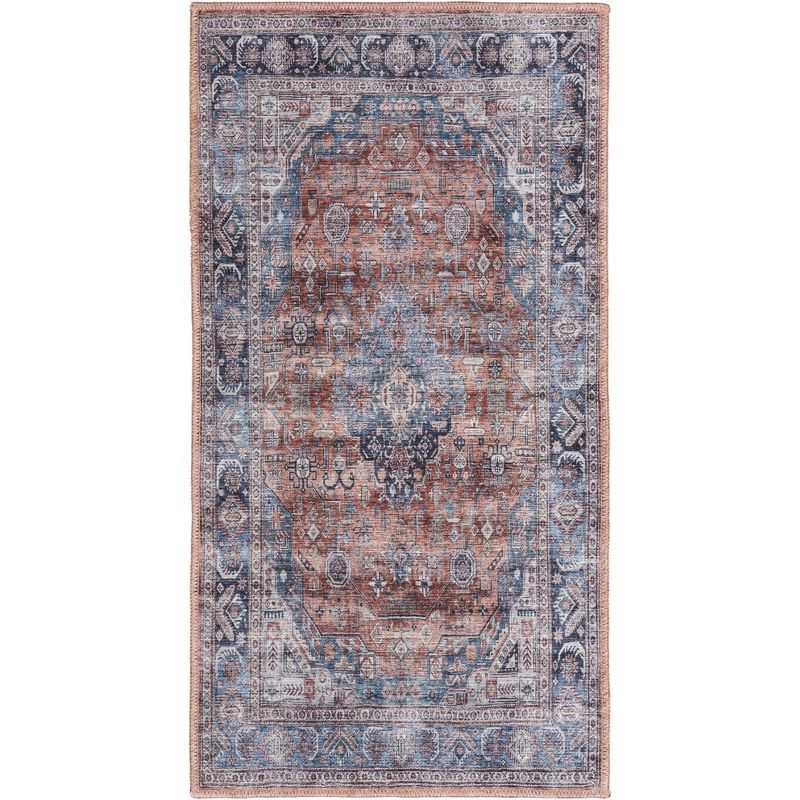 Nourison Washable Brilliance 2' x 4' Blue/Multi Vintage Indoor Bathroom, Kitchen Mat Rug