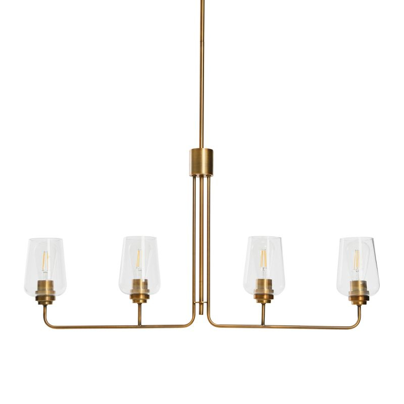 Storied Home Holden - Metal and Glass 4-Light Linear Chandelier, Brushed Bronze