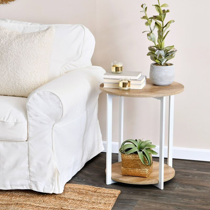 Household Essentials Jamestown Round End Table Brown/White: Modern Minimalist, Iron Frame, Particle Board Top