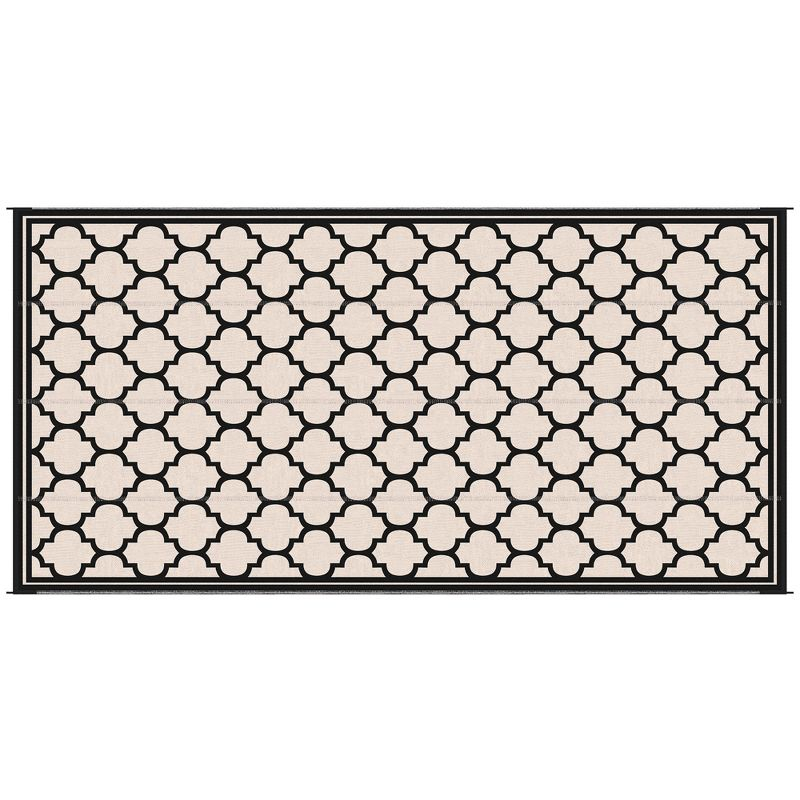 Outsunny RV Mat, Outdoor Patio Rug / Large Camping Carpet, 9' x 18', Waterproof Plastic Straw, Reversible, Black & Beige
