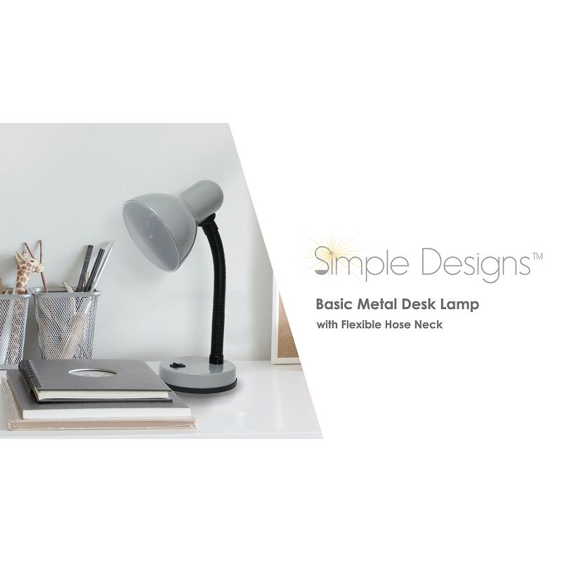 Simple Designs 14.25" Basic Metal Desk Lamp with Flexible Hose Neck (Includes LED Light Bulb) Black