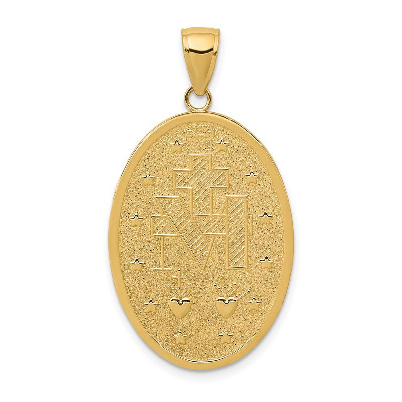 Black Bow Jewelry 14k Yellow Gold, Solid Oval Miraculous Medal Pendant, 20 x 38mm