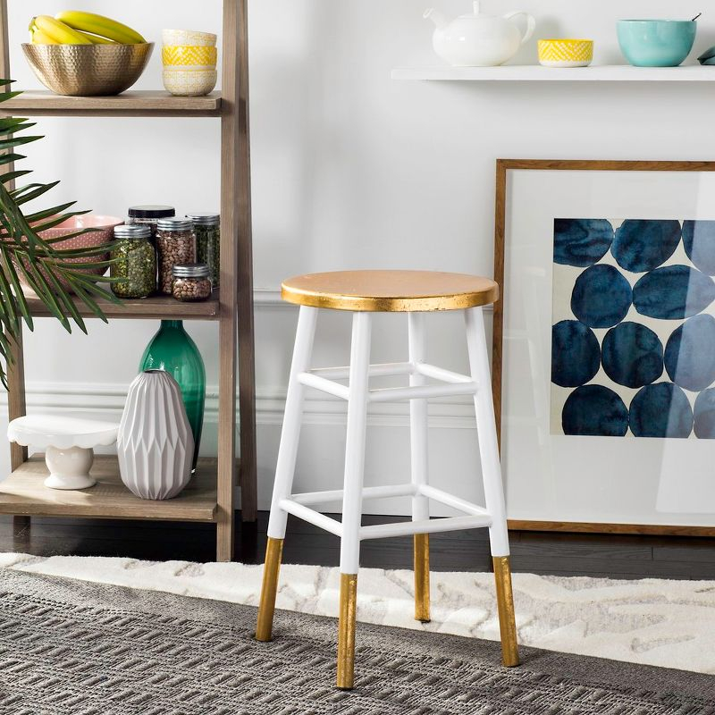 Emery Dipped Gold Leaf Counter Stool - FOX3231 - White/Gold - Safavieh Couture