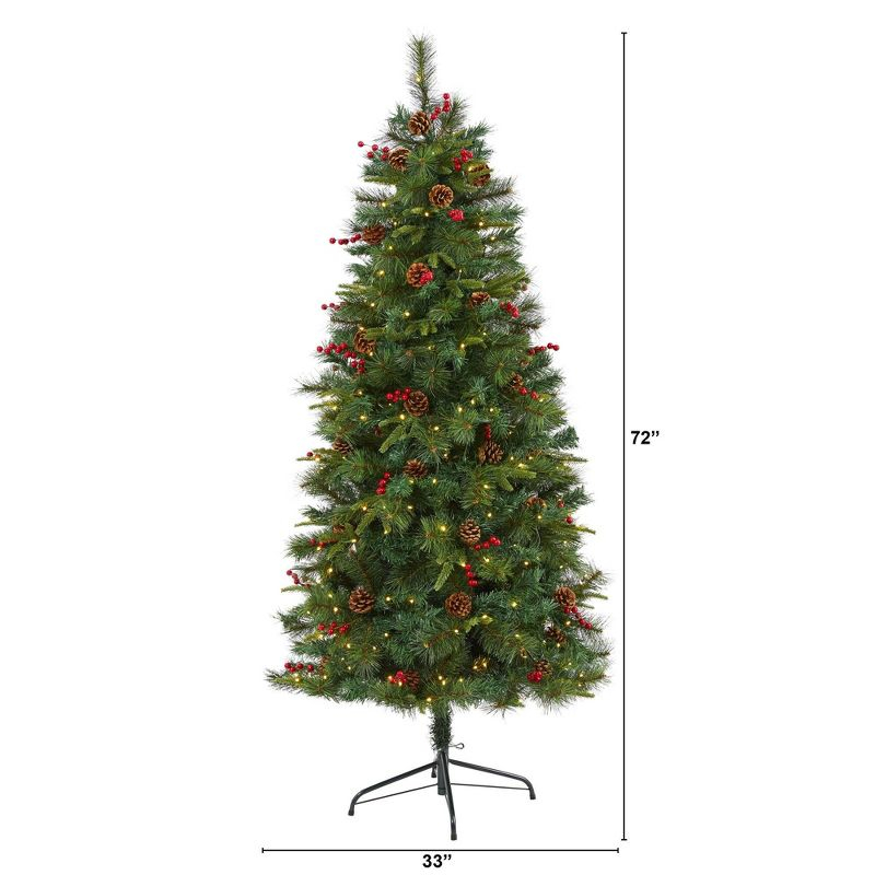 Nearly Natural 6-ft Mixed Pine Artificial Christmas Tree with 250 Clear LED Lights, Pine Cones and Berries