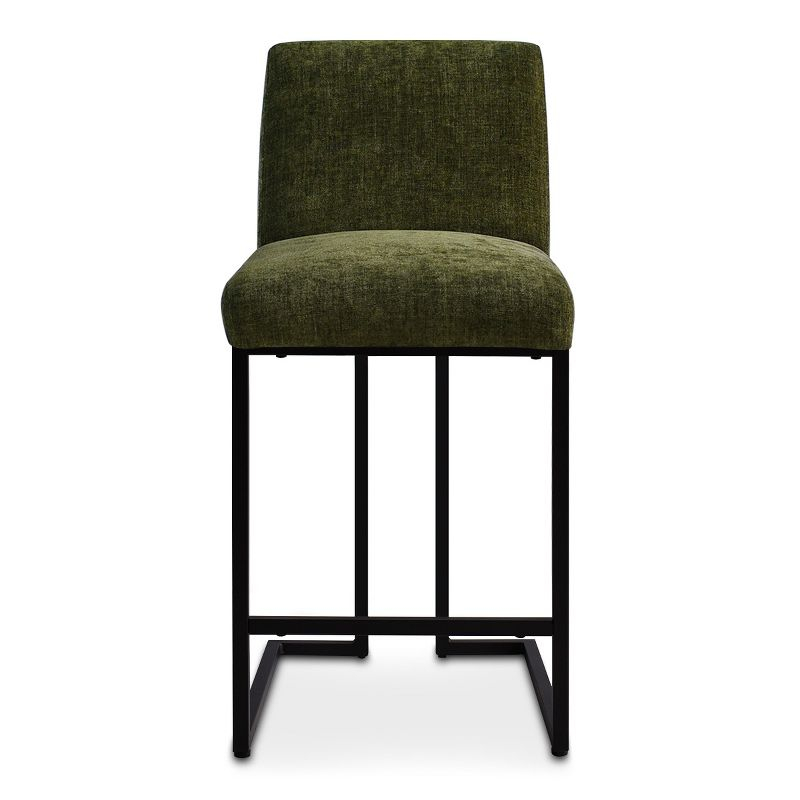 Mason Set of 2 Fabric Counter Height Stools,25" Armless Green Upholstered Fabric With Black Metal Sled Legs Counter Height stools-Maison Boucle