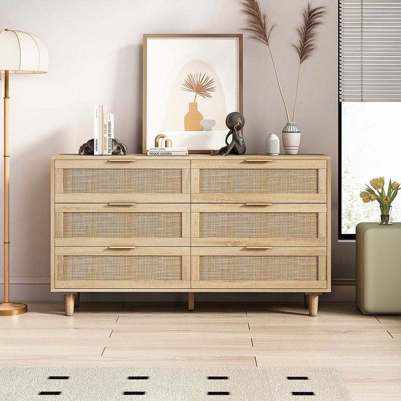 Rattan Dresser Modern Chest With 6 Drawer Dresser Wood Storage Closet Dressers