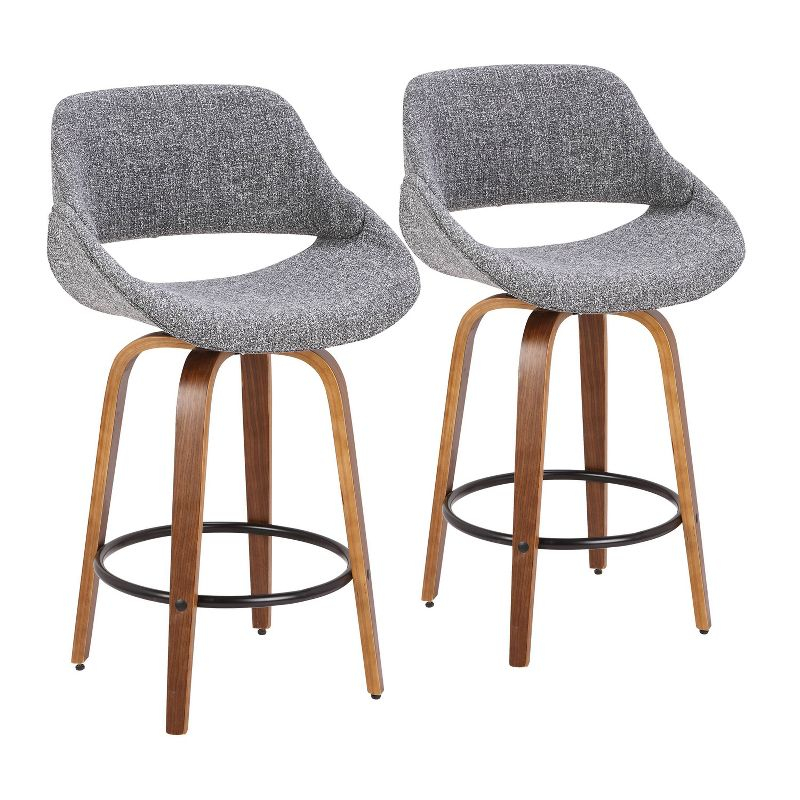 Set of 2 Fabrico Mid-Century Modern Counter Height Barstools: Walnut Legs, Polyester Upholstery - LumiSource