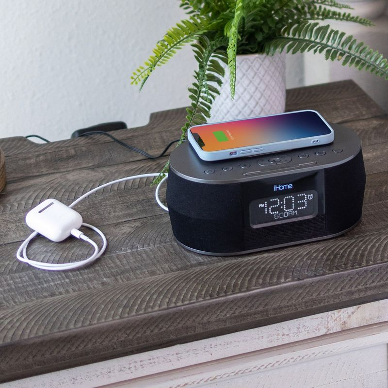 iHome Wireless Charging Alarm Clock with Bluetooth Speaker and USB Charging - (iBTW38B8)