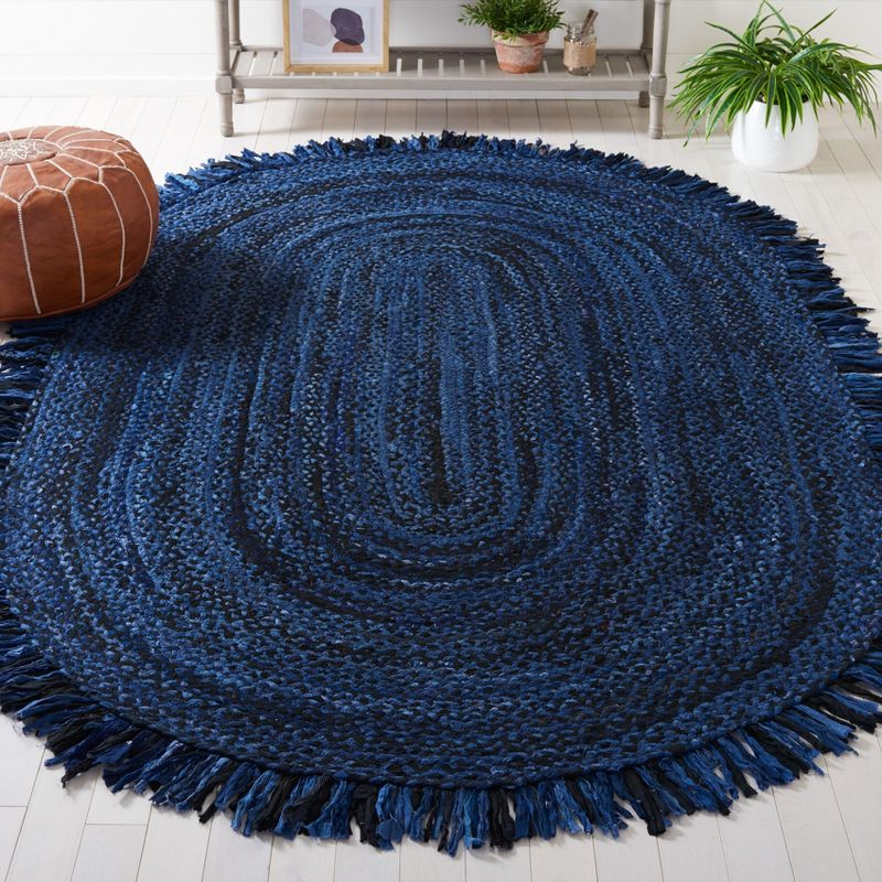 Braided BRD451 Hand Woven Area Rug - Navy/Black - 3'x5' Oval - Safavieh.