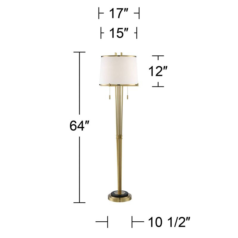 Possini Euro Design Palisade Modern Floor Lamp 64" Tall Satin Brass Metal Trimmed Fabric Tapered Drum Shade for Living Room Bedroom Office House Home
