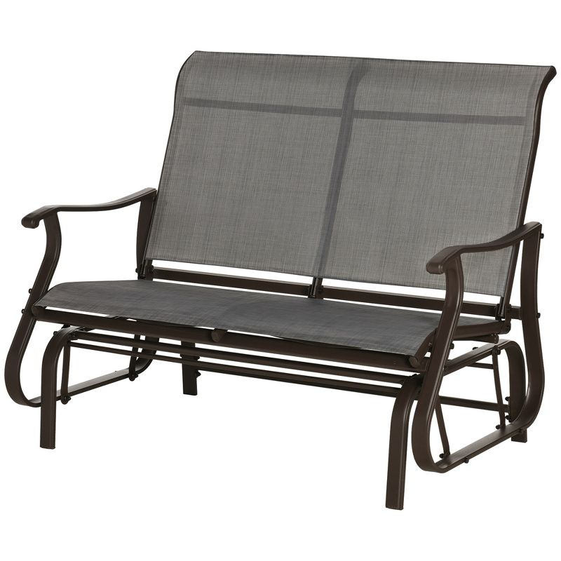 Outsunny 47" Outdoor Double Glider Bench for 2 Person, Patio Glider Armchair Swing Chair for Backyard with Mesh Seat and Backrest, Mixed Gray