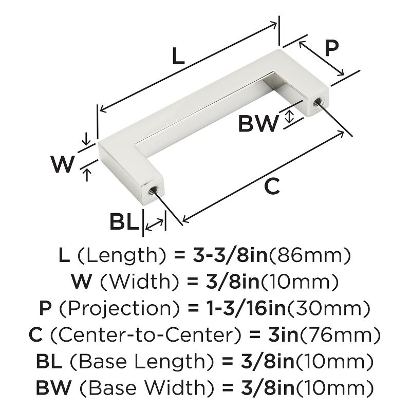 Amerock Monument 3 inch (76mm) Center-to-Center Polished Nickel Cabinet Pull