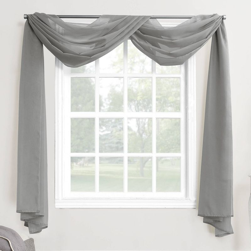 59"x216" No. 918 Sheer Emily Voile Rod Pocket Window Curtain Scarf Charcoal Gray: Transitional Indoor Decor