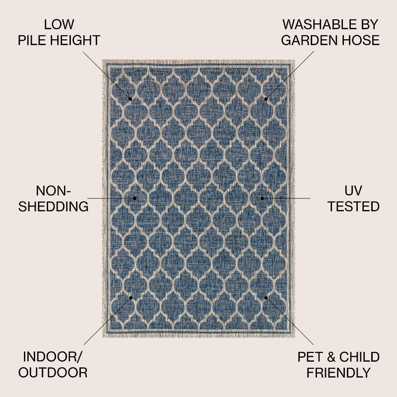 8'x10' Trebol Moroccan Trellis Textured Weave Indoor/Outdoor Area Rug, Navy/Gray - JONATHAN Y