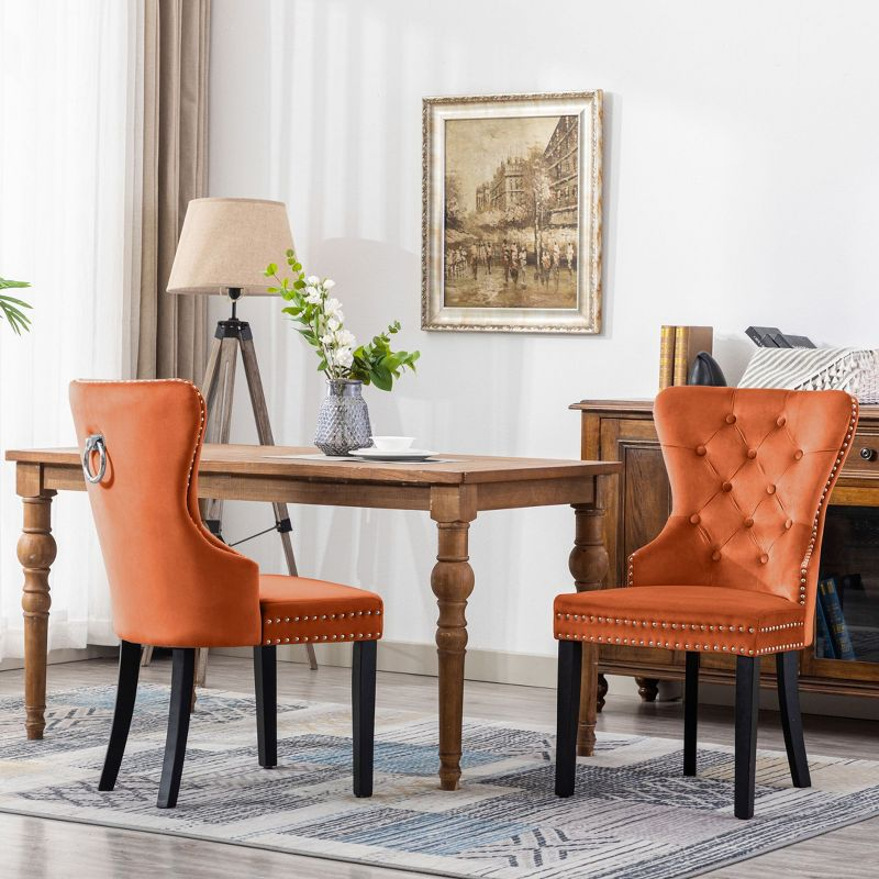 WestinTrends  Velvet Upholstered Tufted Dining Chairs (Set of 2), Orange