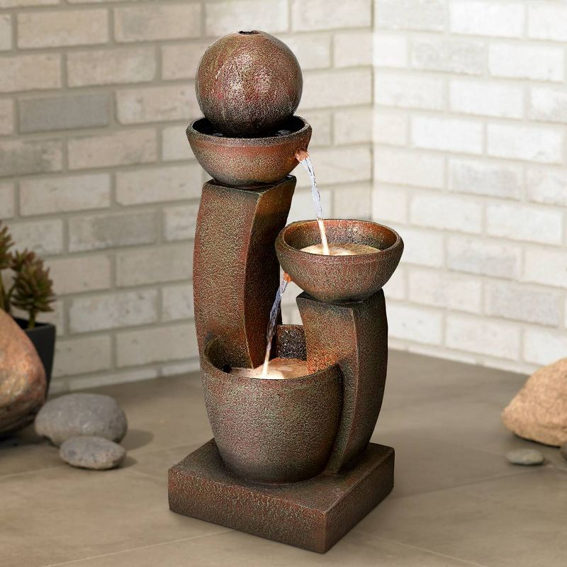 Curved Columns 31" High Large Modern Zen Indoor Outdoor Decor Faux Stone Floor Fountain with Light LED Outside Garden Patio