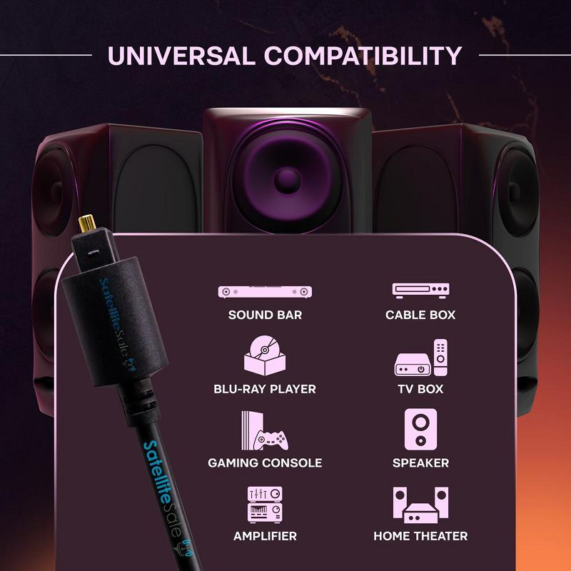 SatelliteSale Digital Toslink SPDIF Audio Optical Fiber Cable Universal Wire PVC Black Cord 1.5 feet