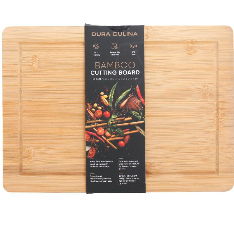 Dura Culina® Bamboo Cutting Boards, Natural, Bamboo Kitchen Chopping Board for Food Prep, Chopping, and Carving Meat, Fruits, and Vegetables - Medium