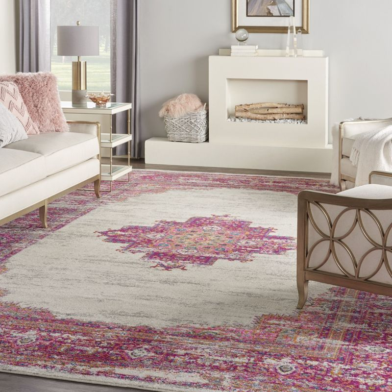 Nourison Passion Medallion Bohemian Indoor Rug Ivory/Fushia 10' x 14'
