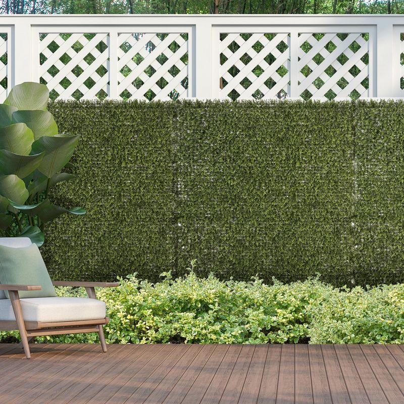 Outsunny Artificial Grass Wall Panel Backdrop, 12 20" x 20" Boxwood UV Protection Privacy Screen Panels, Green