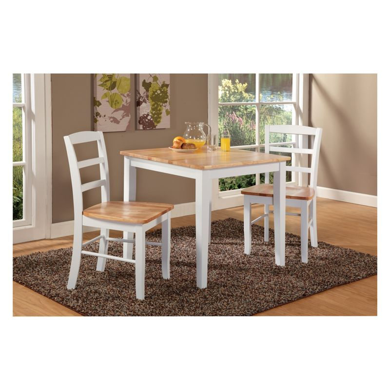 3pc Dining Table with 2 Ladderback Chairs White/Natural – International Concepts: Solid Wood, Square, Non-Extension