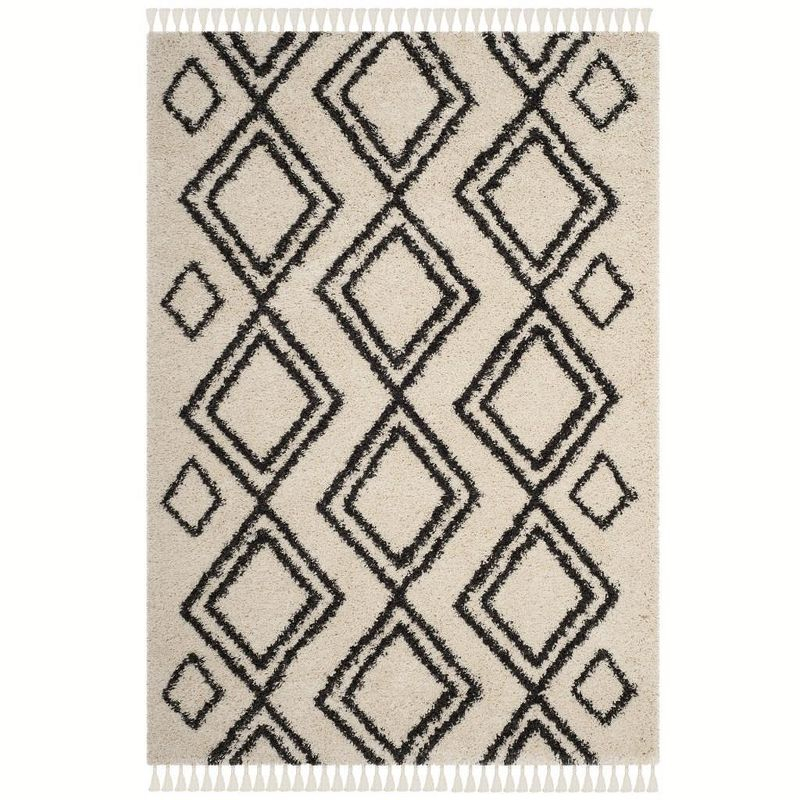 Moroccan Fringe Shag MFG247 Power Loomed Indoor Area Rug - Cream/Charcoal - 5'3"x7'6" - Safavieh.