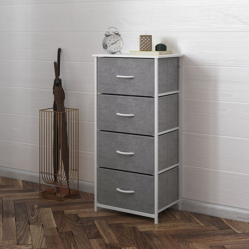 Flash Furniture 4 Drawer Dresser-Natural Wood Top/White Iron Frame/Natural Drawers-White Handles
