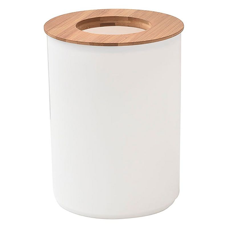 Evideco French Home Goods White Bathroom Trash Can Padang Bamboo Top 1.3 Gal - Stylish and Sustainable 5L Waste Solution