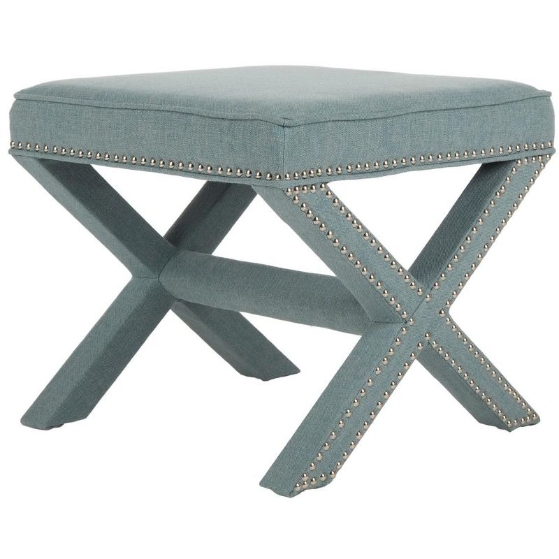 Palmer Ottoman W/ Silver Nail Heads - Sky Blue - Safavieh