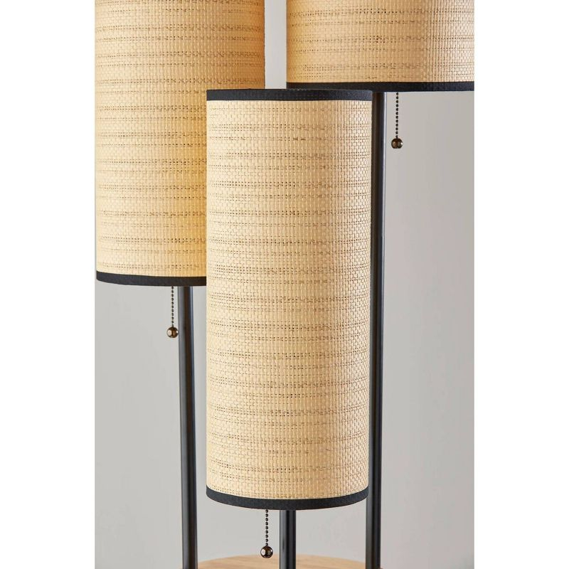 Adesso Trio Floor Lamp Black and Antique Brass: ETL Listed, 68.5" Height, 3 Woven Paper Shades