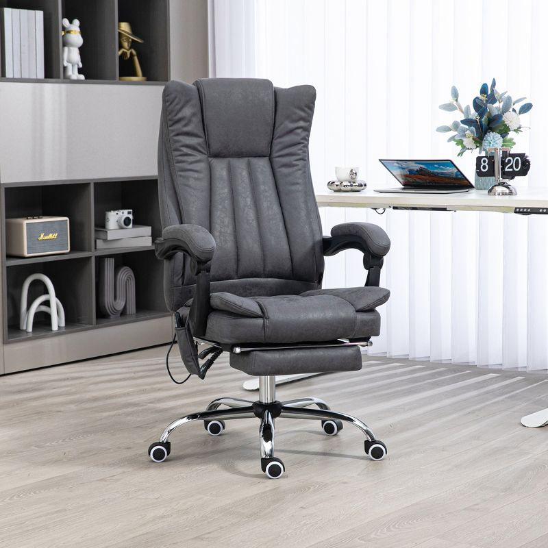 Vinsetto Microfiber Office Chair, High Back Computer Chair with 6 Point Massage, Heat, Adjustable Height and Retractable Footrest, Dark Blue