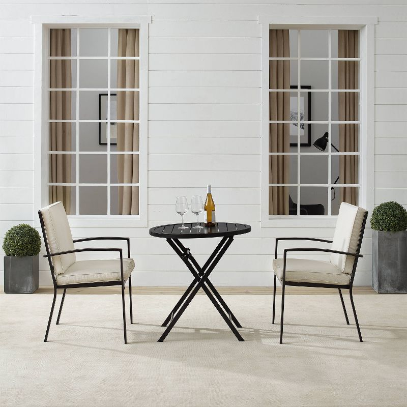 3pc Kaplan Outdoor Steel Chat Set Oatmeal/Bronze - Crosley