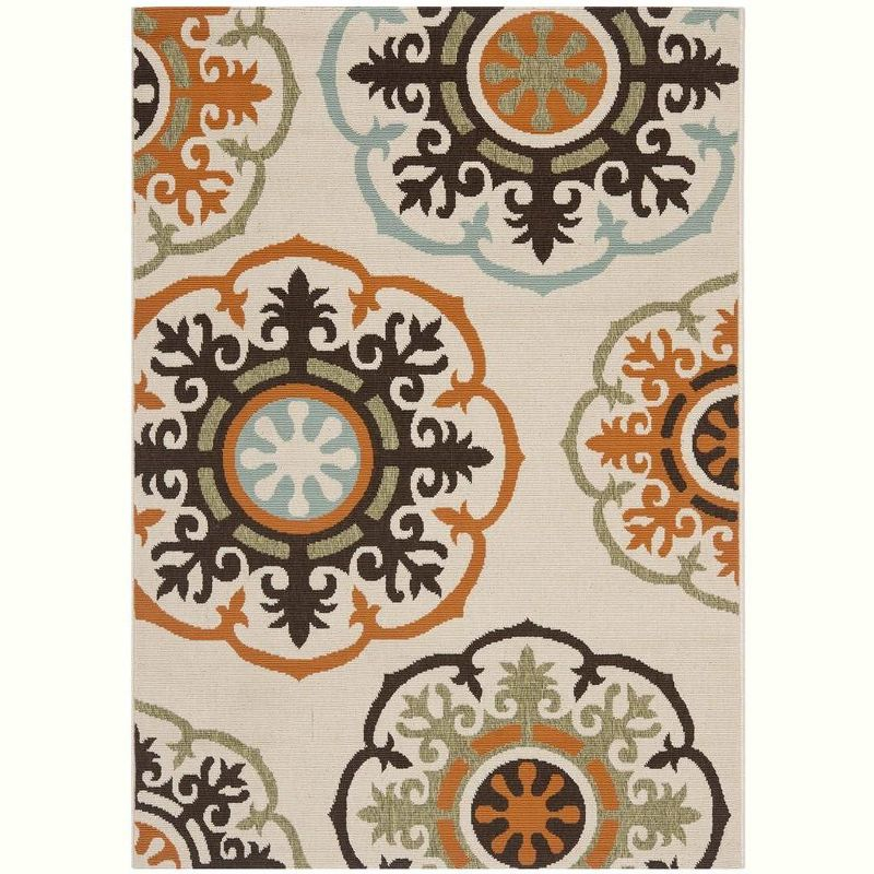 Veranda VER002 Power Loomed Indoor and Outdoor Area Rug - Cream/Terracotta - 6'7"x9'6" - Safavieh.